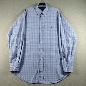Polo Ralph Lauren Mens Large Blue Plaid Button Down Shirt Classic Fit EUC
